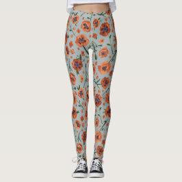 Beauful Poppies Floral Pattern Leggings