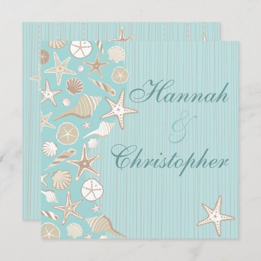 Beauful Seashell Beach bruiloft-uitnodiging Kaart (Voorkant / Achterkant)