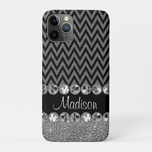 Beauful Silver Chevron Glitter Jewels Elegant iPhone 11 Pro Hoesje