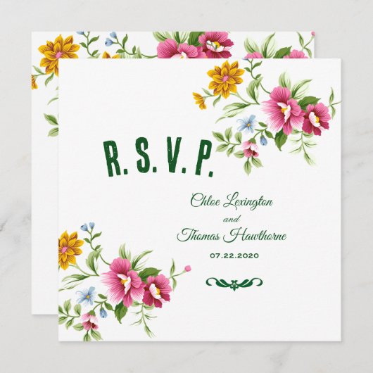 Beauful Spring Flowers Wedding RSVP Kaart (Voorkant / Achterkant)