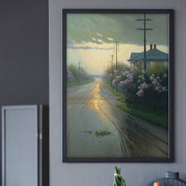 Beauful Stormy Street Scene Ai Art Poster