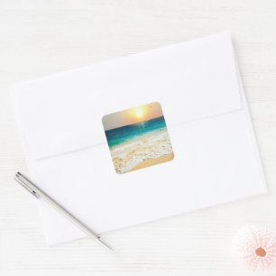 Beauful Summer Beach Sunset Foto Vierkante Sticker