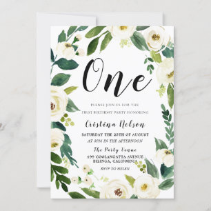 Beauful White Flowers Foto terug 1e verjaardag Kaart