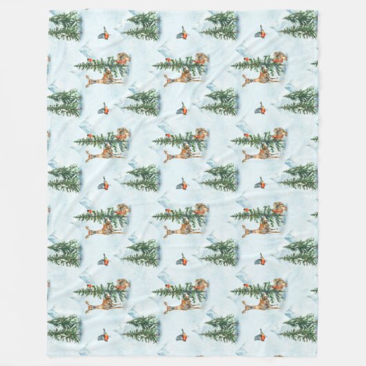 Beauful Winter Animals Young Deer Squirrel Birds Fleece Deken (Voorkant)