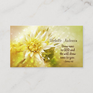 Beauful Yellow Dahlia en Bible Verse James 4:8, Visitekaartje
