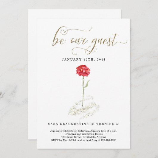 Beauté & Bête Invitation Anniversaire (Devant / Derrière)