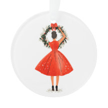 Beauté de Noël classique en robe rouge