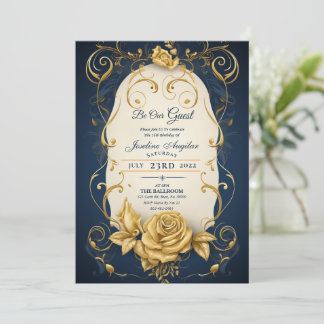 Beauté et la Bête Or Rose Sweet 16 Invitation