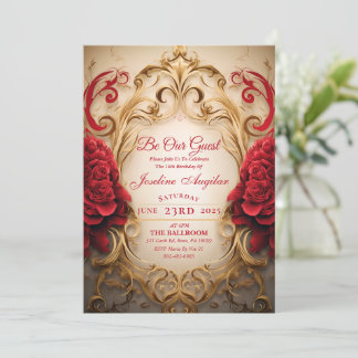 Beauté et la bête Rose Sweet 16 Invitation