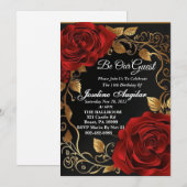 Beauté et la Bête Rouge Rose Sweet 16 Invitation (Devant / Derrière)