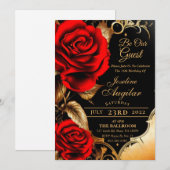 Beauté et la Bête Rouge Rose Sweet 16 Invitations (Devant / Derrière)
