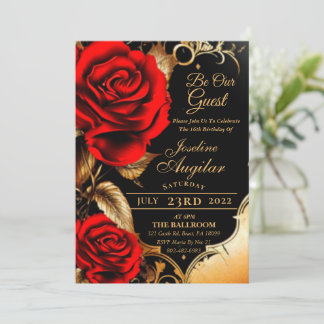 Beauté et la Bête Rouge Rose Sweet 16 Invitations