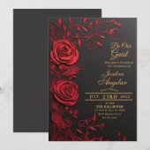 Beauté et la Bête Rouge Rose Sweet 16 Invitations (Devant / Derrière)
