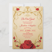 Beauté et la Bête Rouge Rose Sweet 16 Invitations (Devant)