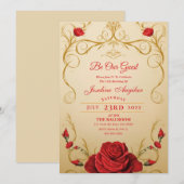 Beauté et la Bête Rouge Rose Sweet 16 Invitations (Devant / Derrière)