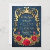Beauté et la Bête Rouge Rose Sweet 16 Invitations (Devant)