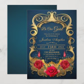 Beauté et la Bête Rouge Rose Sweet 16 Invitations (Devant / Derrière)