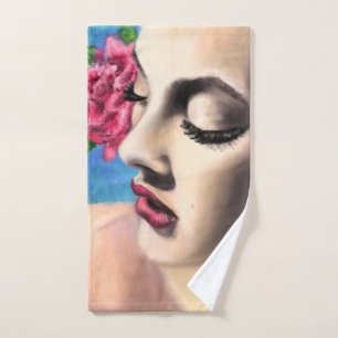 Beauté Femme avec Roseraie Rouge Serviette de bain