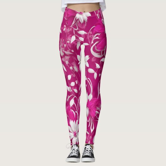 "Beauté florissante : Leggings floraux roses Fuchs (Devant)