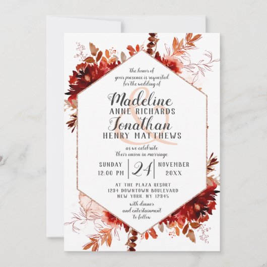 Beauté rustique Hexagon floral Invitations de mari (Devant)