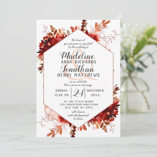 Beauté rustique Hexagon floral Invitations de mari (Debout devant)