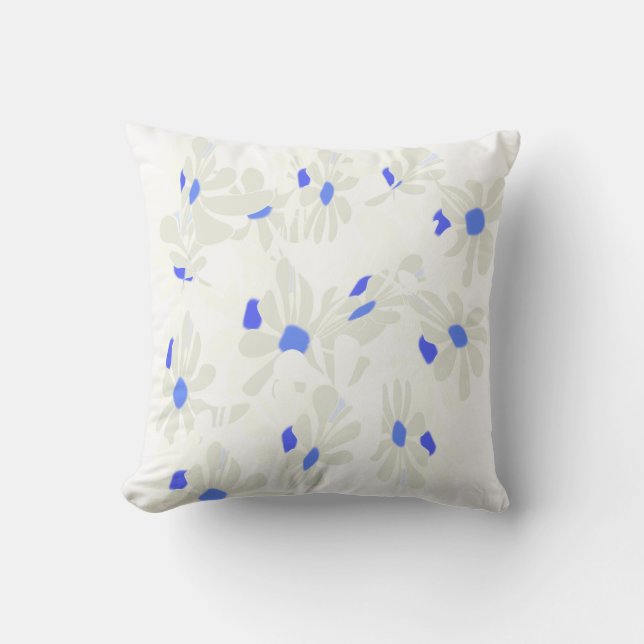 Beauté subtile : Coussin à motif floral bleu (Recto)
