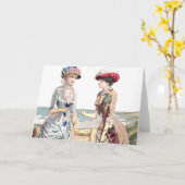 Beautés victoriennes à la plage - Carte de voeux (Fleur jaune)