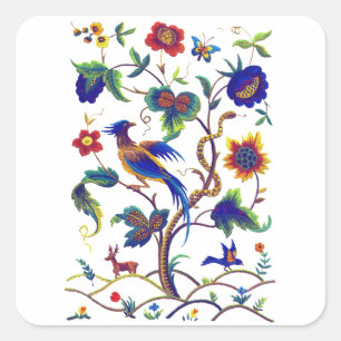 Beautful Jacobean Bird of Paradise Embroidery Vierkante Sticker
