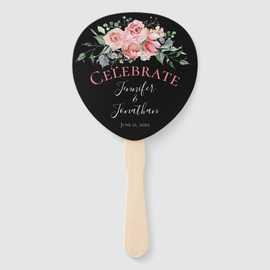 Beautful roze Roses Bouquet op Black Handwaaier (Voorkant)