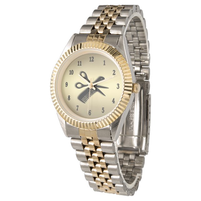 Beautician/Barber Design Gold met zwarte nummers Horloge (Gekanteld)