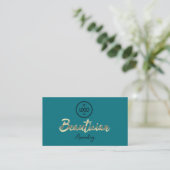 Beautician Script Gold QRCode Logo Blauwgroen Visitekaartje (Staand voorkant)