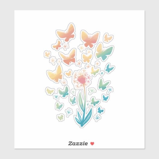BEAUTIEF KLEURSTROOM VAN DANDELION EN BUTTERFLIE STICKER (Vel)