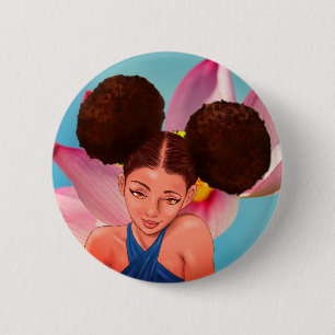 BEAUTIEF NATUURLIJK AFRO ZWART MEISJE RONDE BUTTON 5,7 CM