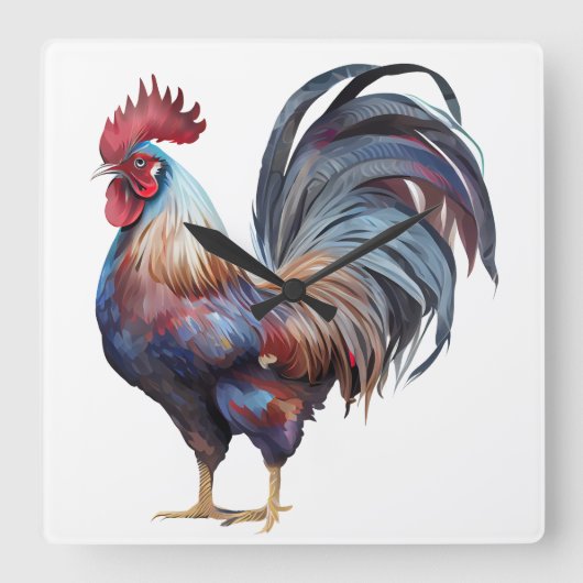 BEAUTIEF WATERVERF COLORFUL ROOSTER VIERKANTE KLOK (Voorkant)