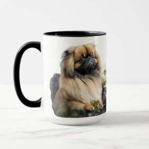 BEAUTIEF WATERVERF PEKINGESE DOG & FLOWERS MOK