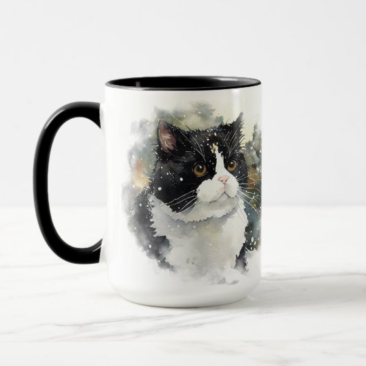 BEAUTIEF WATERVERF ZWARTE WITTE TUXEDO CAT MOK (Links)