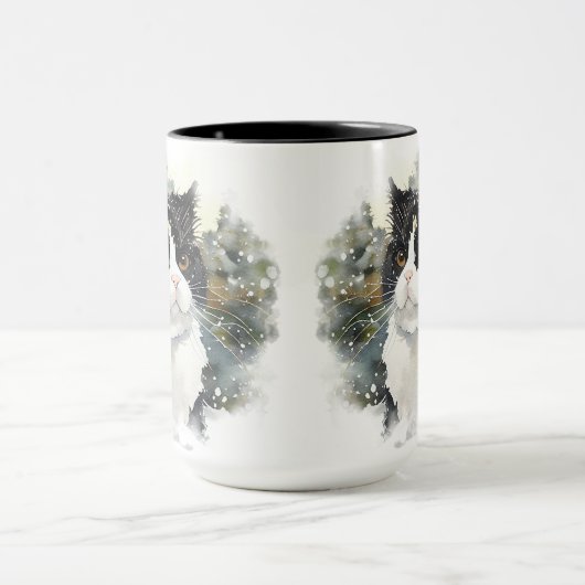 BEAUTIEF WATERVERF ZWARTE WITTE TUXEDO CAT MOK (Midden)