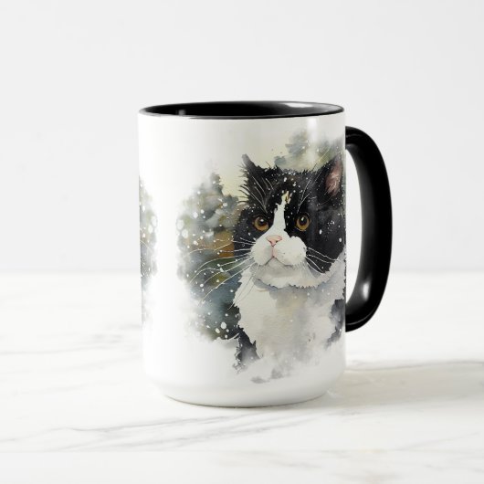 BEAUTIEF WATERVERF ZWARTE WITTE TUXEDO CAT MOK (Voorkant rechts)