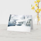 Beautiful 1950's Snow Covered House and Cars Kaart (Gele Bloem)