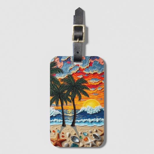 Beautiful Beach Scene with Palm Trees   Bagagelabel (Voorkant (verticaal))