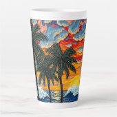 Beautiful Beach Scene with Palm Trees Latte Mok (Voorkant)