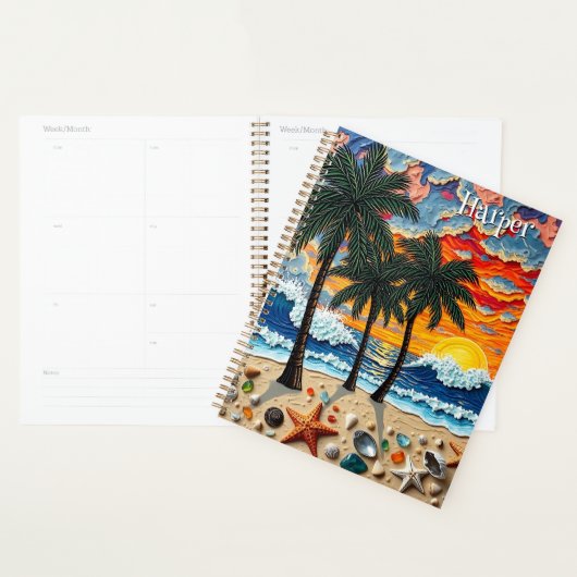 Beautiful Beach Scene with Palm Trees Personalized (Devant avec enveloppe)