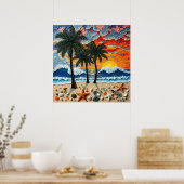 Beautiful Beach Scene with Palm Trees Poster (Keuken)