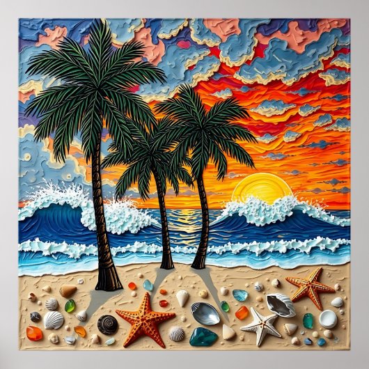Beautiful Beach Scene with Palm Trees Poster (Voorkant)