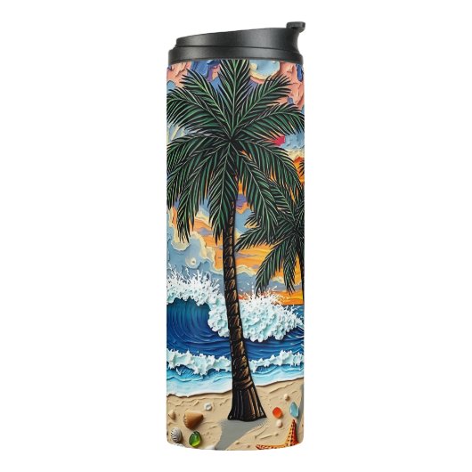 Beautiful Beach Scene with Palm Trees Thermosbeker (Gedraaid links)