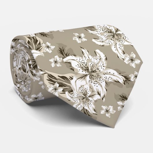 Beautiful beige flower pattern stropdas (Opgerold)