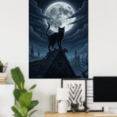 Beautiful Black Cat Sitting In The Clouds Poster (Bureau à domicile)