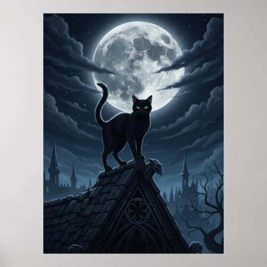 Beautiful Black Cat Sitting In The Clouds Poster (Devant)