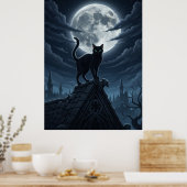 Beautiful Black Cat Sitting In The Clouds Poster (Cuisine)
