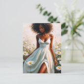 Beautiful Black Woman In Daisy Field Briefkaart (Staand voorkant)